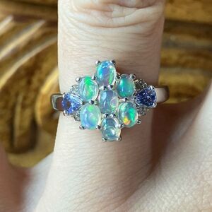 Natural Ethiopian Opal Tanzanite Sterling Silver Ring Size 6